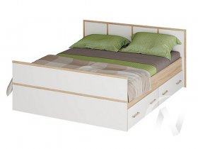 Двуспальная кровать 1,4м Сакура (дуб сонома/белый) в Керамкомбинате - keramkombinat.mebel-nsk.ru | фото