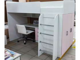 Кровать-чердак Бемби нью (белый/розовый бледный) в Керамкомбинате - keramkombinat.mebel-nsk.ru | фото