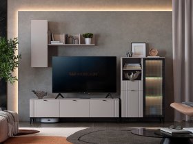 Модульная гостиная Рич (кашемир/фрапучино матовый/черный) в Керамкомбинате - keramkombinat.mebel-nsk.ru | фото