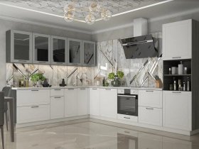 Модульная кухня Глэдис (белый снег/лайт грей софт/корпус анкор темный) в Керамкомбинате - keramkombinat.mebel-nsk.ru | фото