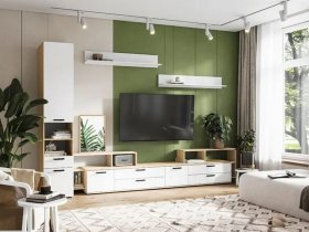 Модульная стенка Санса (дуб сонома/белый) в Керамкомбинате - keramkombinat.mebel-nsk.ru | фото