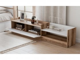 Тумба под ТВ Брауни (дуб делано/белый) в Керамкомбинате - keramkombinat.mebel-nsk.ru | фото